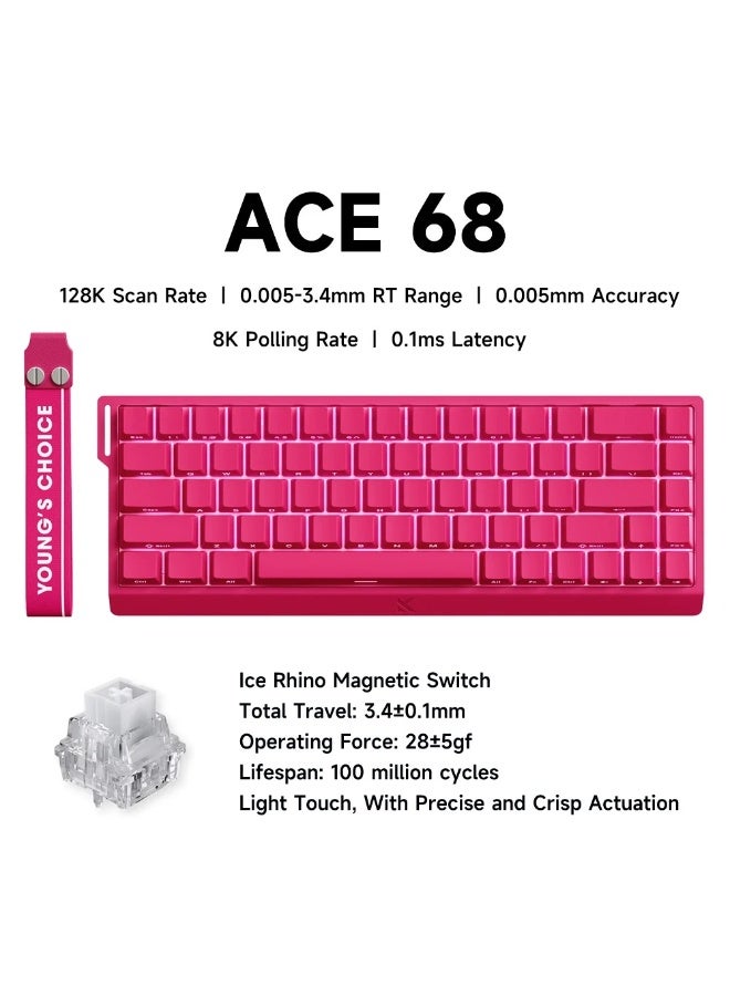 MCHOSE Ace 68 Hall Effect Magnetic Switch Gaming Keyboard – Ice Rhino Magnetic Switch, 68-Key 65% Layout, Hot-Swappable, Wired USB-C, 8kHz Polling, RGB Backlit, Adjustable Actuation, Macro Programmable, Aluminum Plate, Rose Red | MC-Ace68-28 - Image 3
